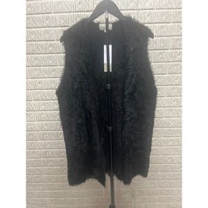 Joan Vass New York Woman Black Shaggy Faux Fur Eyelash Knit Vest Plus Size 1X NW